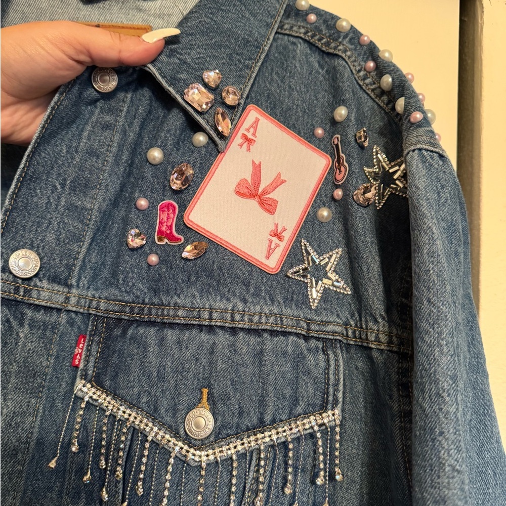 Handmade Personalized Levi Jean Jacket- Lets Go Girls Jean Jacket - Picture 7 of 9
